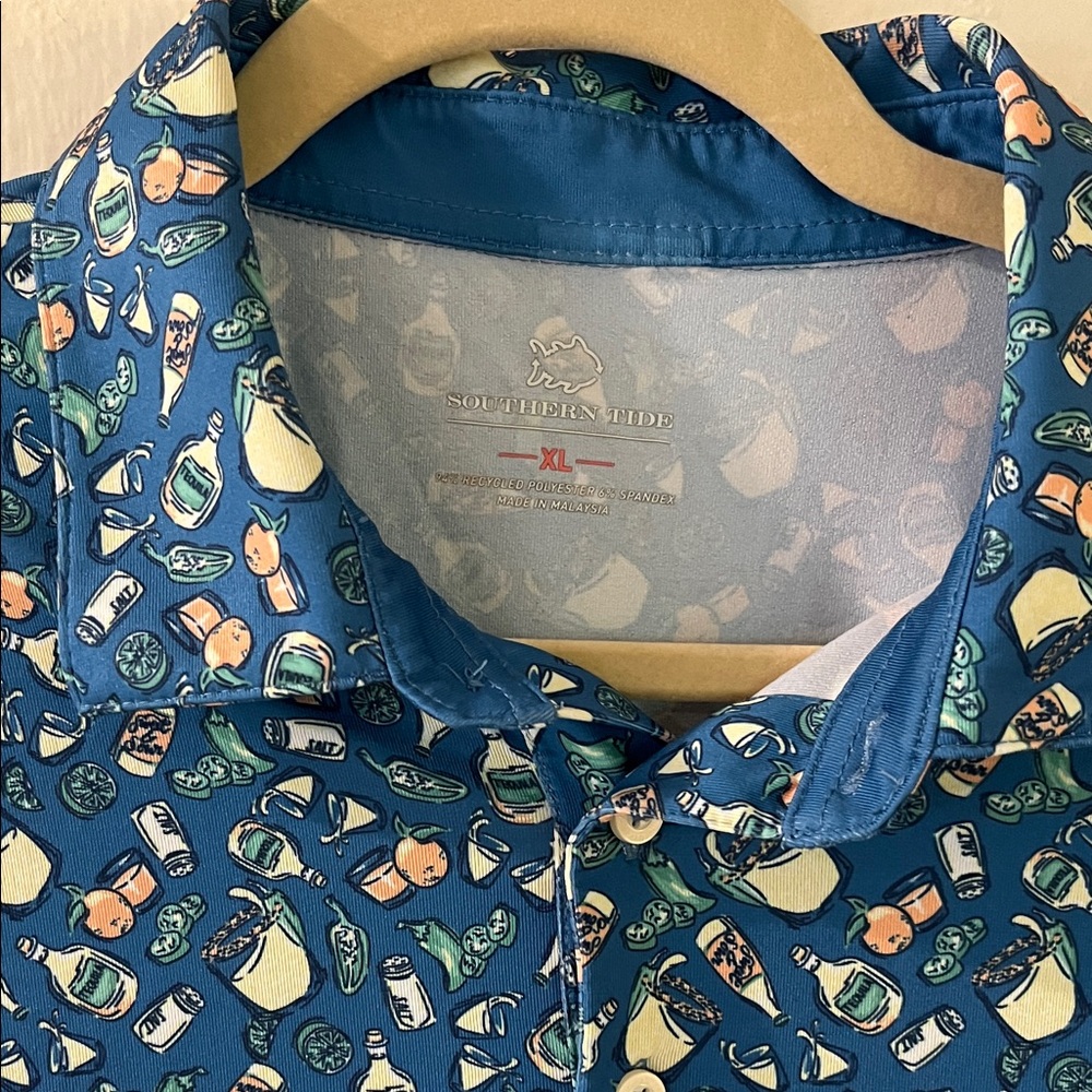 Southern Tide Teal Blue Margarita Novelty Polo